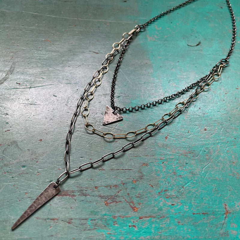 Triple Chain Necklace with Triangle and Spear