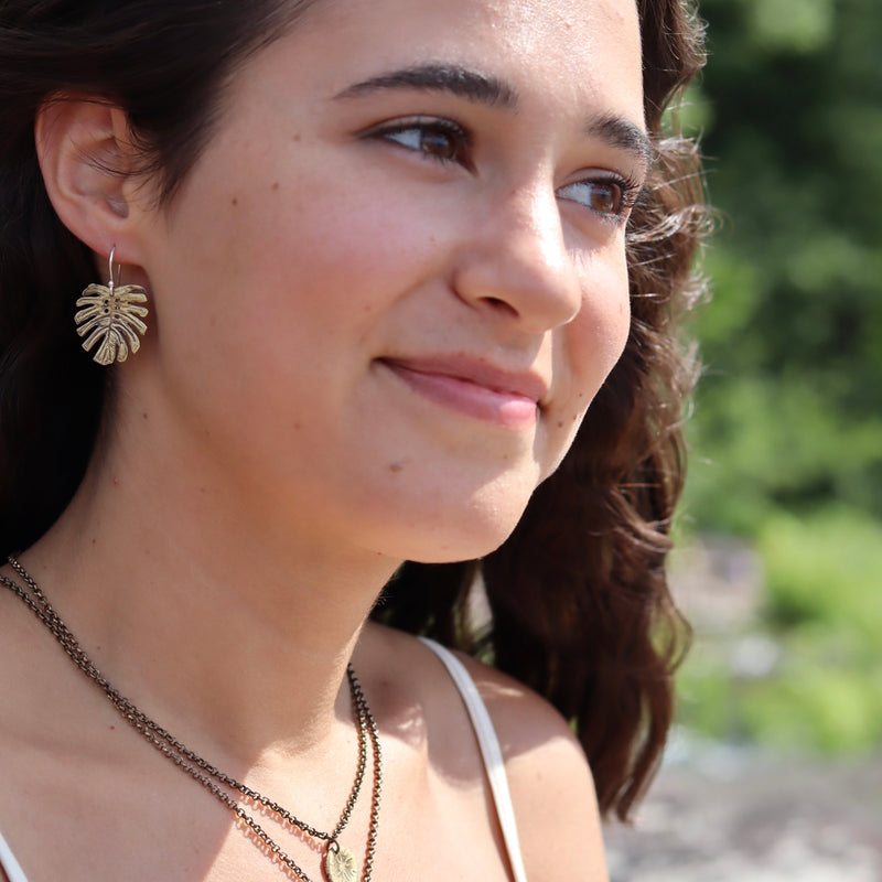 Tiny Monstera Leaf Earrings