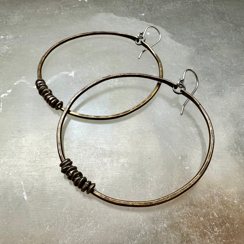 Brass Hoop Earrings with Heishi