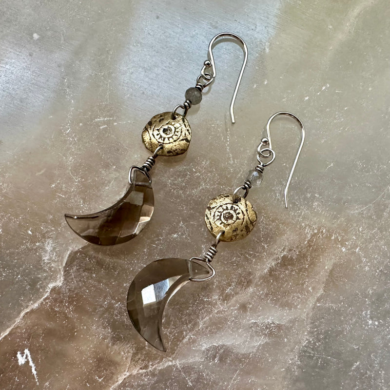 Smoky Quartz Moon Earrings