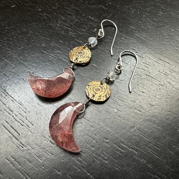 Strawberry Quartz Moon Earrings