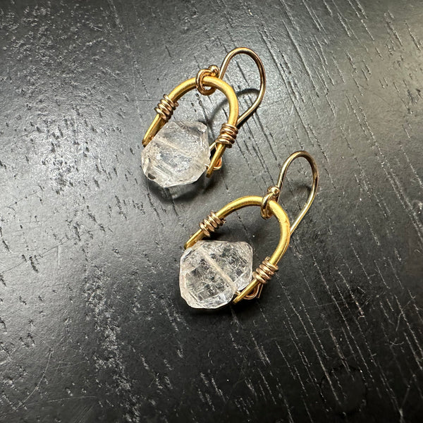 Tiny Herkimer Diamond Gold Taliswoman Earrings, 24K GOLD VERMEIL