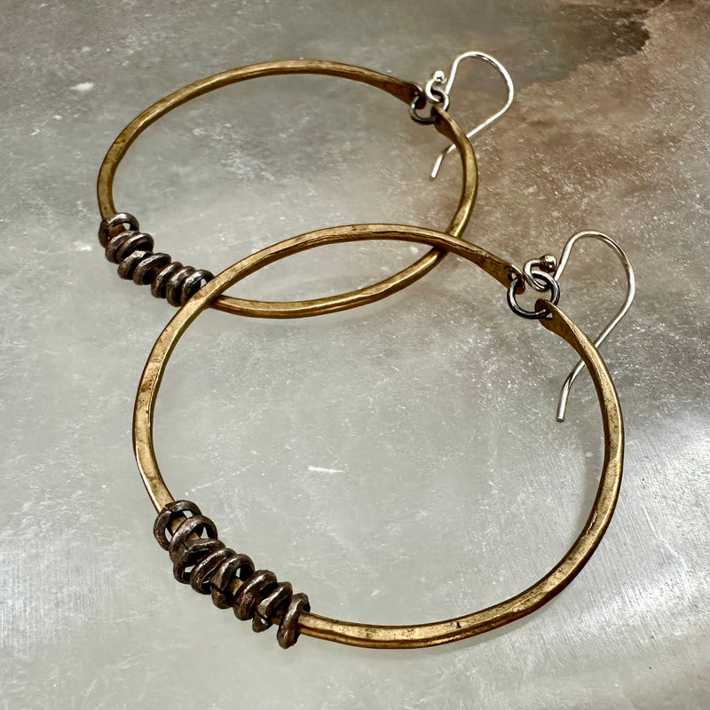 Brass Hoop Earrings with Heishi