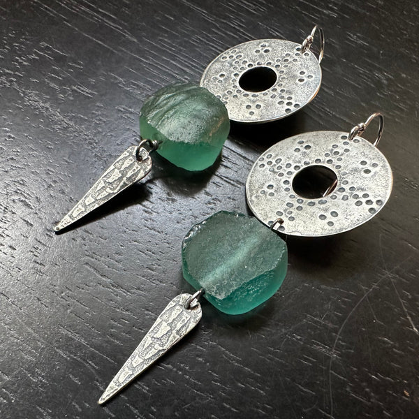 Silver Nomad Earrings with Roman Glass