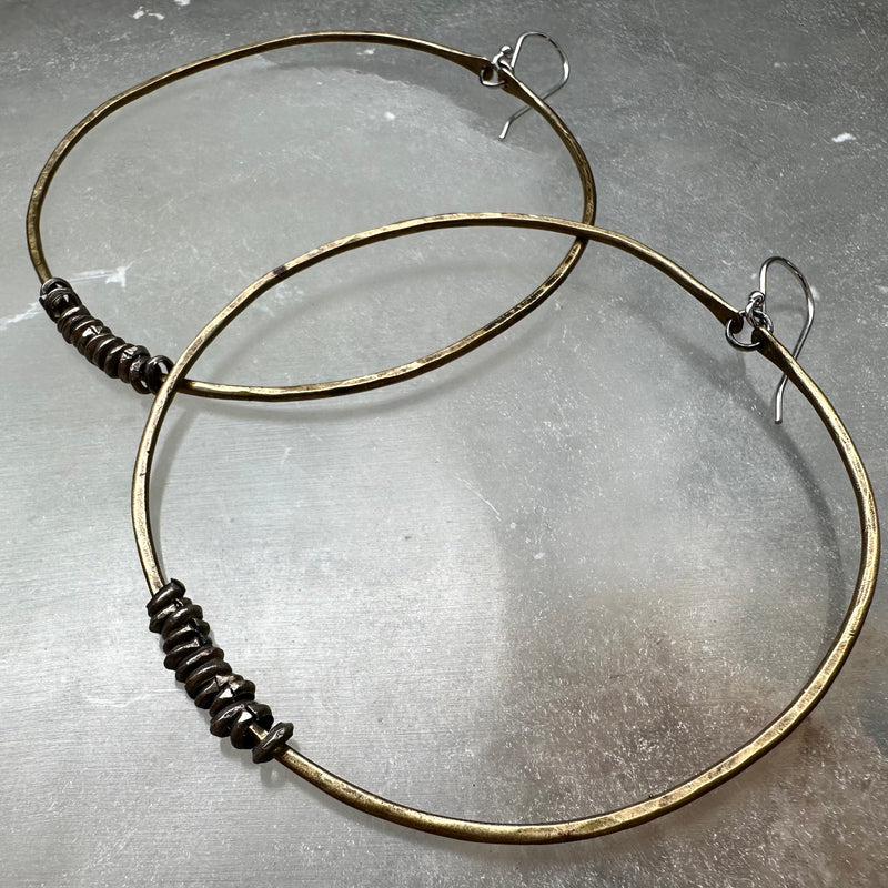 Brass Hoop Earrings with Heishi