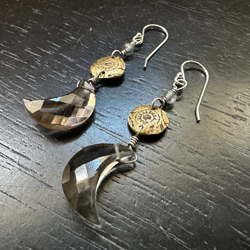 Smoky Quartz Moon Earrings