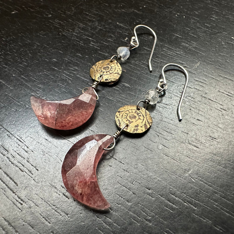 Strawberry Quartz Moon Earrings