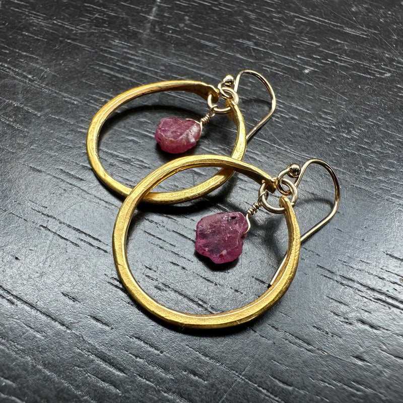 Ruby Slice Earrings in Tiny Gold Hoops