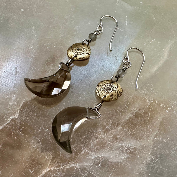 Smoky Quartz Moon Earrings