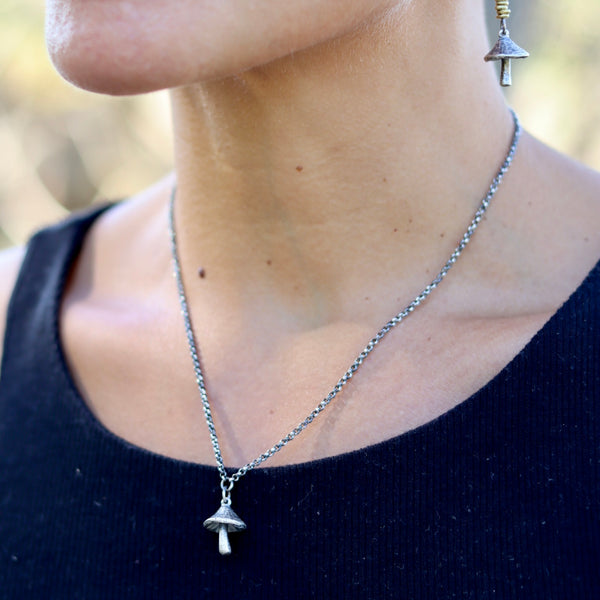 Tiny Sculpted Mushroom Necklace