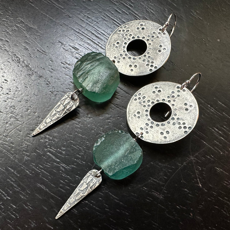 Silver Nomad Earrings with Roman Glass