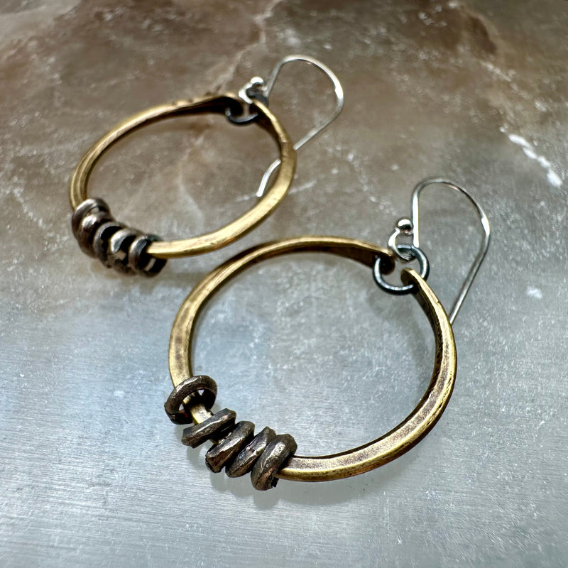 Brass Hoop Earrings with Heishi