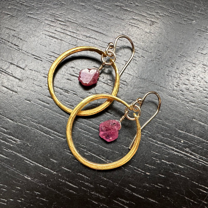 Ruby Slice Earrings in Tiny Gold Hoops