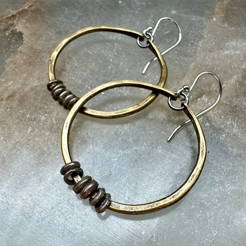 Brass Hoop Earrings with Heishi