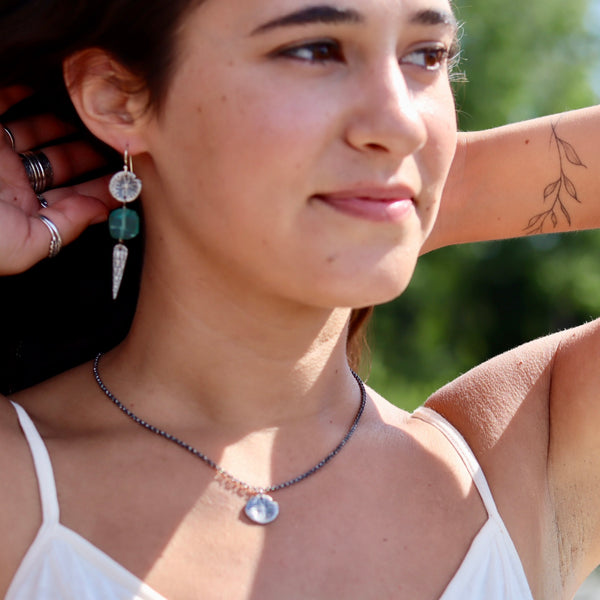 Silver Sand Dollar and Spear Earrings with Roman Glass