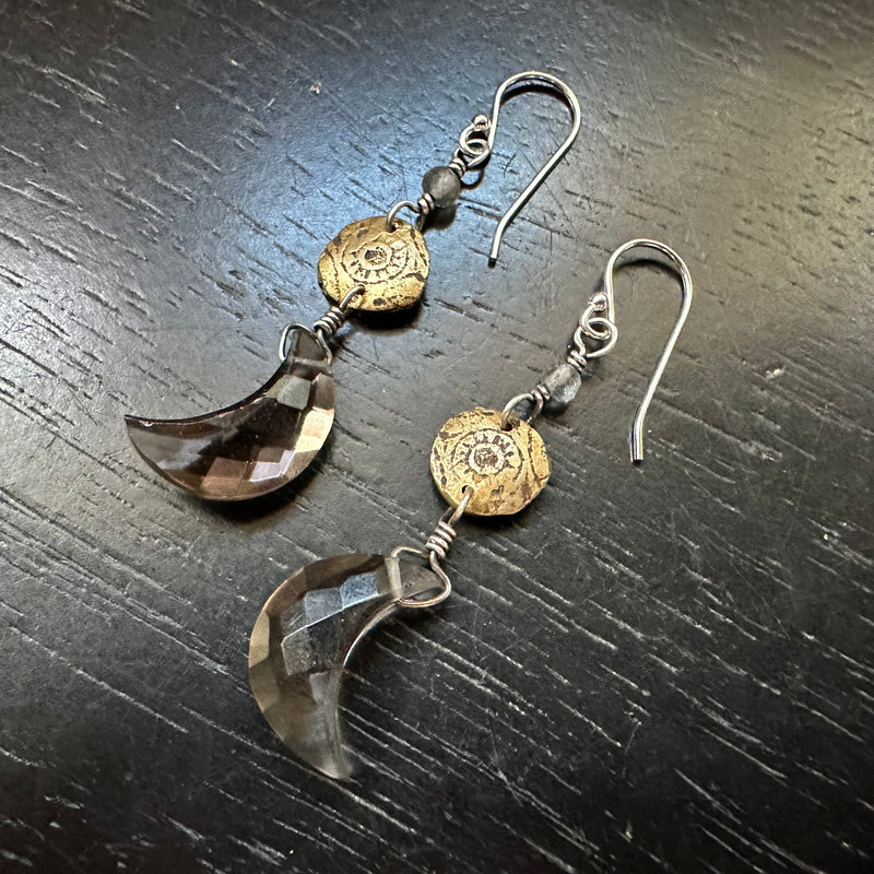 Smoky Quartz Moon Earrings