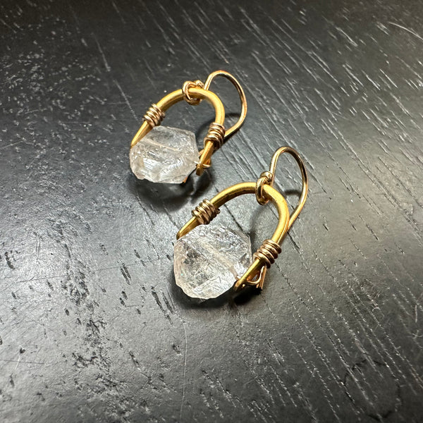 Tiny Herkimer Diamond Gold Taliswoman Earrings, 24K GOLD VERMEIL