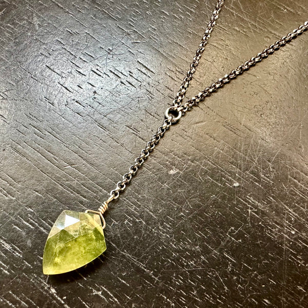 NEW! Faceted SHIELD-SHAPED PROTECTIVE PERIDOT Sterling Silver "Y" Necklace