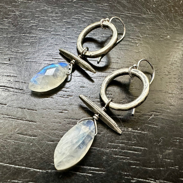 NEW! Moonstone Faceted Ellipsoids Sterling Silver Totem Earrings