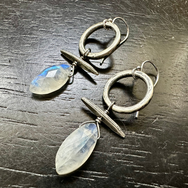 NEW! Moonstone Faceted Ellipsoids Sterling Silver Totem Earrings