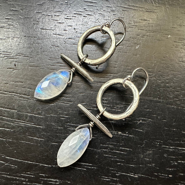 NEW! Moonstone Faceted Ellipsoids Sterling Silver Totem Earrings