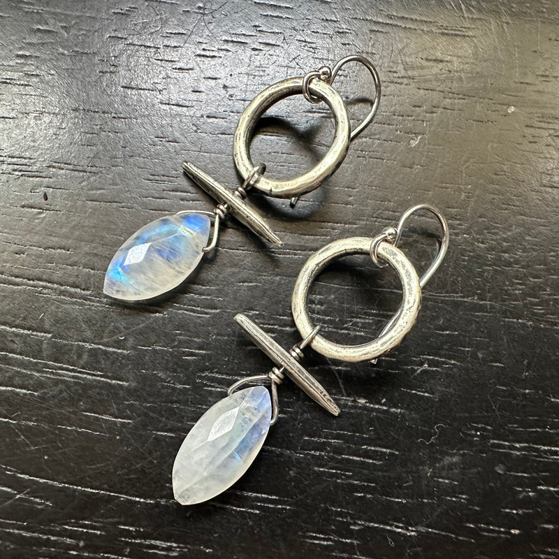 NEW! Moonstone Faceted Ellipsoids Sterling Silver Totem Earrings