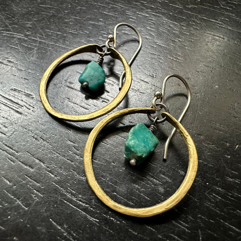 TINY BRASS HOOPS WITH YOUR CHOICE OF CRYSTAL/STONE!