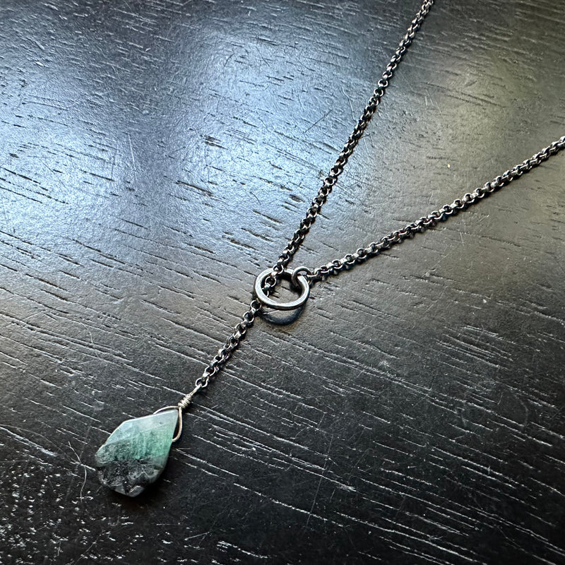 Sterling Emerald Y Necklace