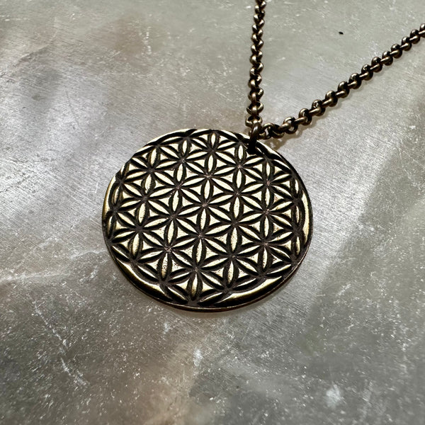 Flower of Life Pendant - Brass