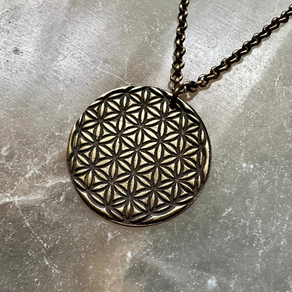 Flower of Life Pendant - Brass