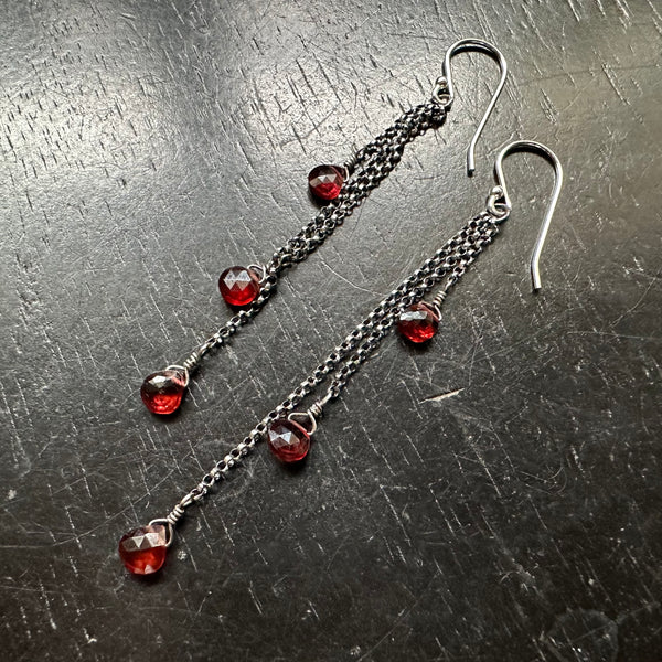Faceted GARNET Dew Drop Earrings (JANUARY BIRTHSTONE) Sterling Silver chains