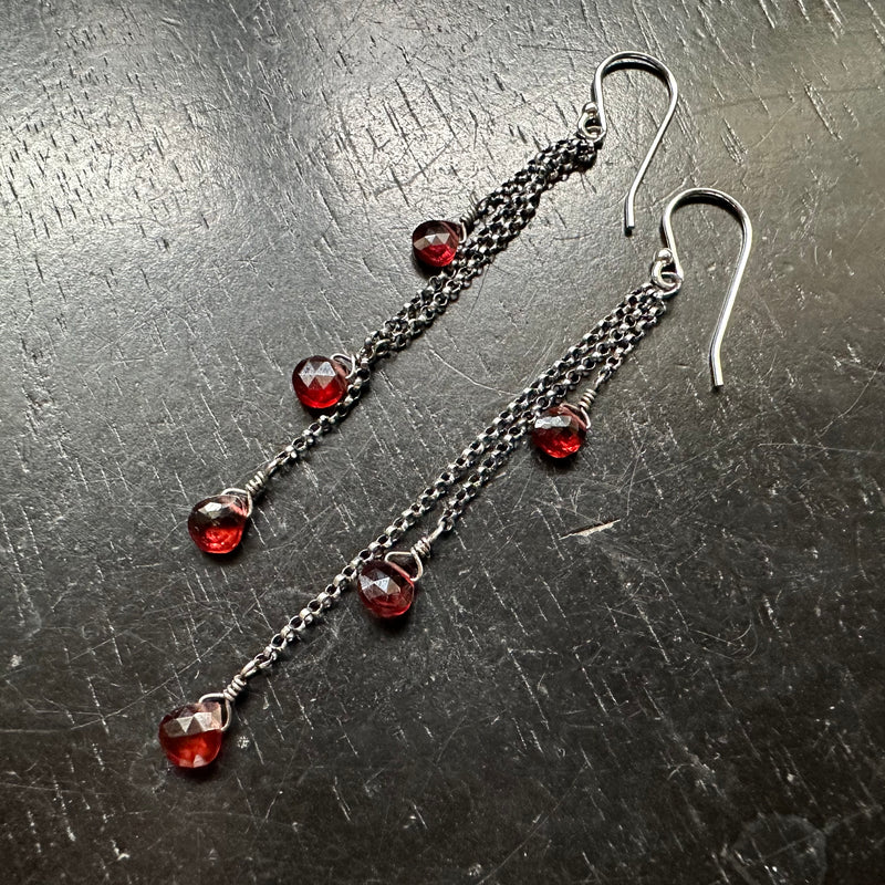 Faceted GARNET Dew Drop Earrings (JANUARY BIRTHSTONE) Sterling Silver chains