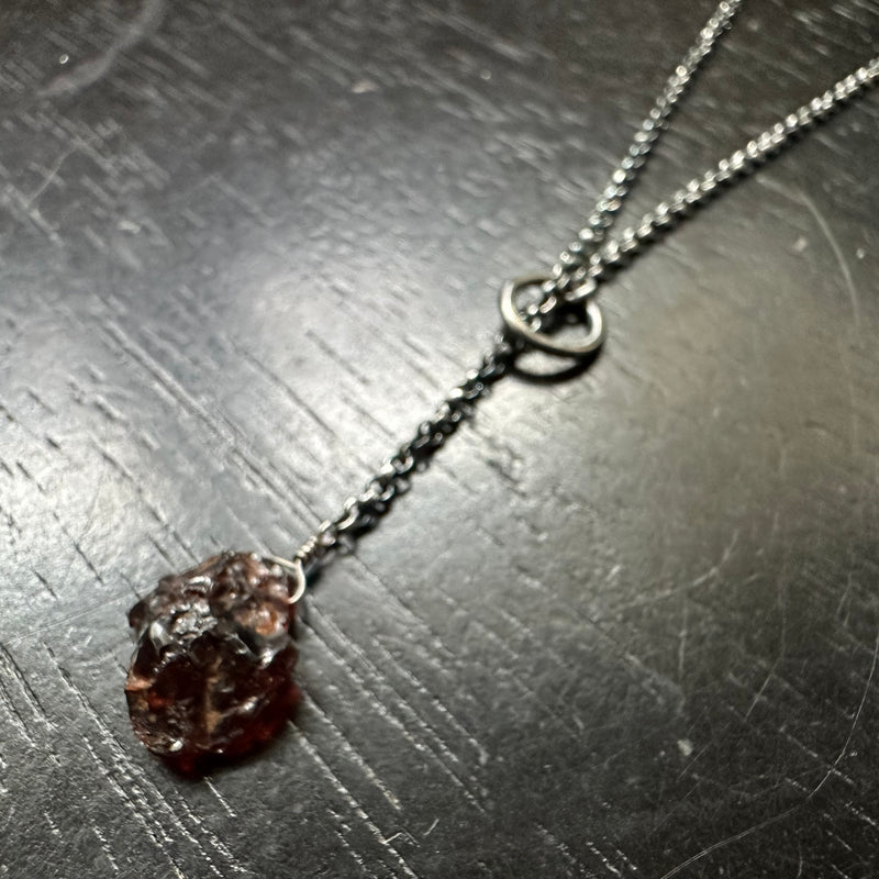 Lariat Necklace: RAW GARNETS (JANUARY BIRTHSTONE), Adjustable Sterling Silver chain