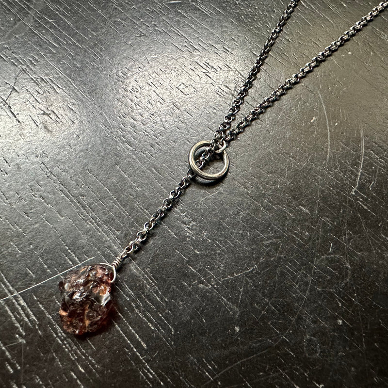 Lariat Necklace: RAW GARNETS (JANUARY BIRTHSTONE), Adjustable Sterling Silver chain
