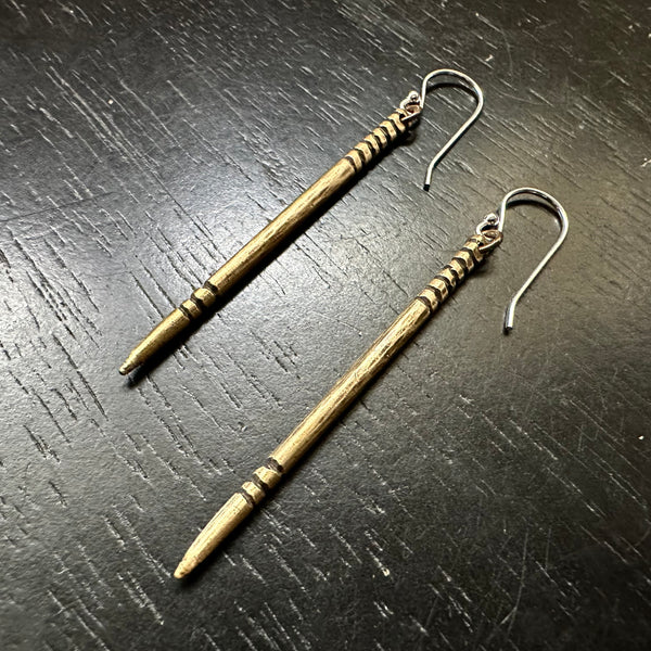 CARVED STAFF Brass Earrings