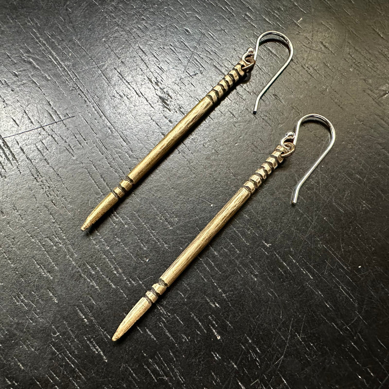 CARVED STAFF Brass Earrings