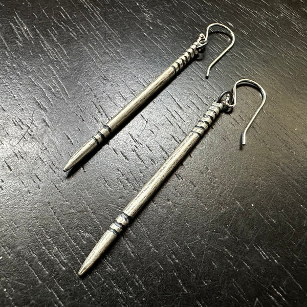 CARVED STAFF Silver Earrings