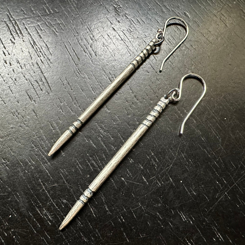 CARVED STAFF Silver Earrings