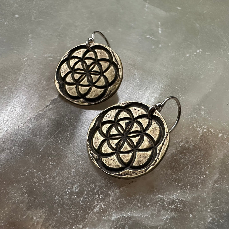 Seed of Life Earrings - Brass