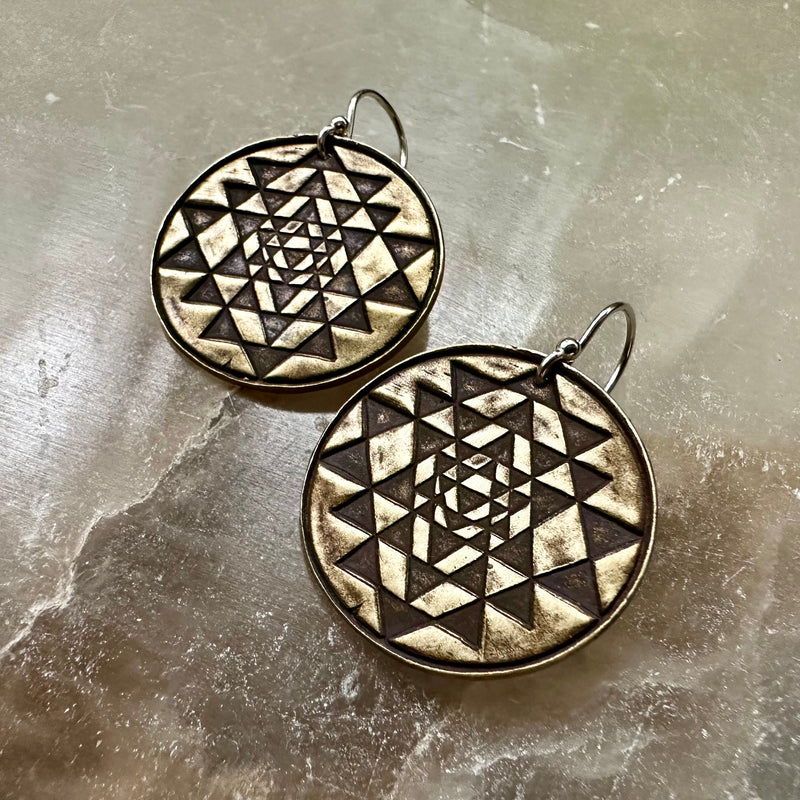 Sri Yantra Earrings - Brass