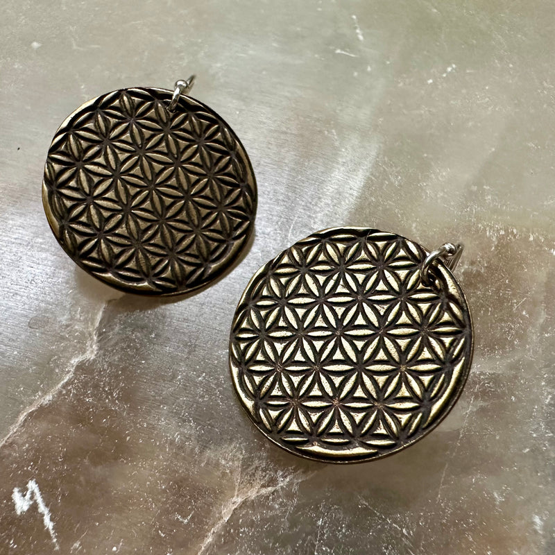 Flower of Life Earrings - Brass