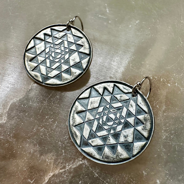 Sri Yantra Earrings - Silver