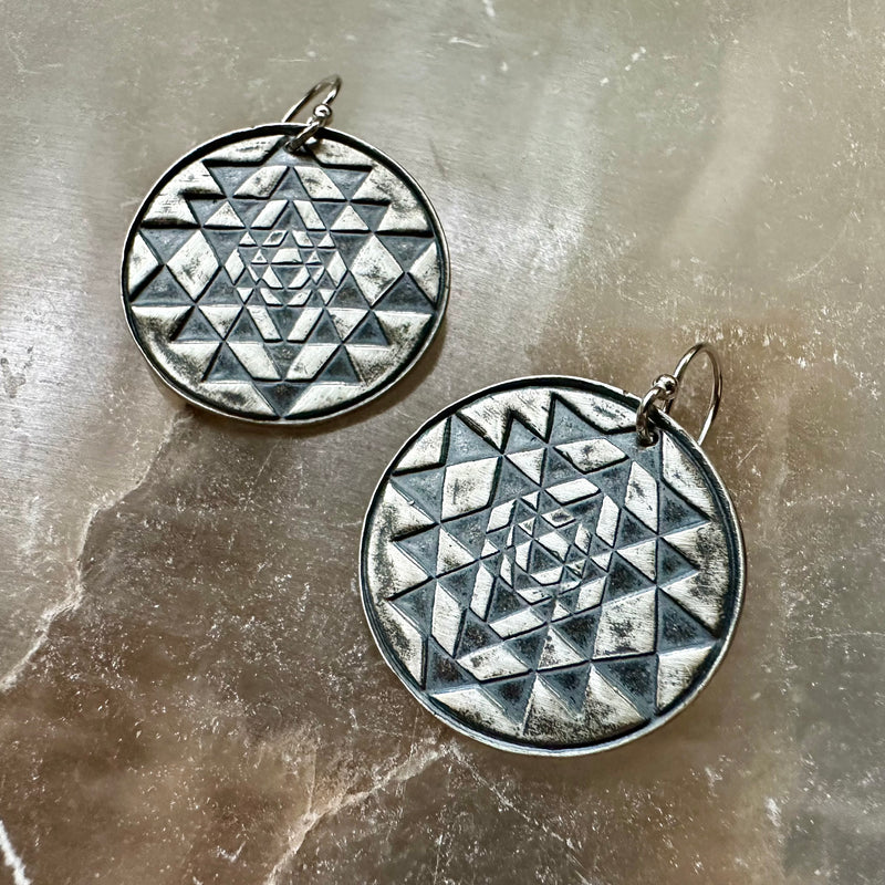 Sri Yantra Earrings - Silver