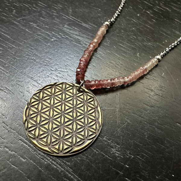 Flower of Life Pendant- Brass WITH ANDESINE!