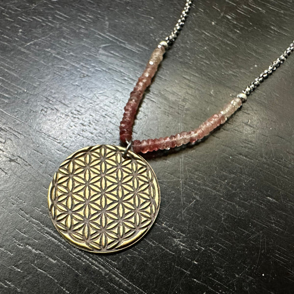 Flower of Life Pendant- Brass WITH ANDESINE!