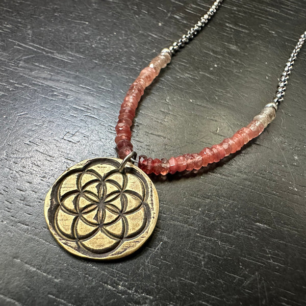 Seed of Life Pendant- Brass WITH ANDESINE!