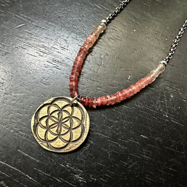 Seed of Life Pendant- Brass WITH ANDESINE!