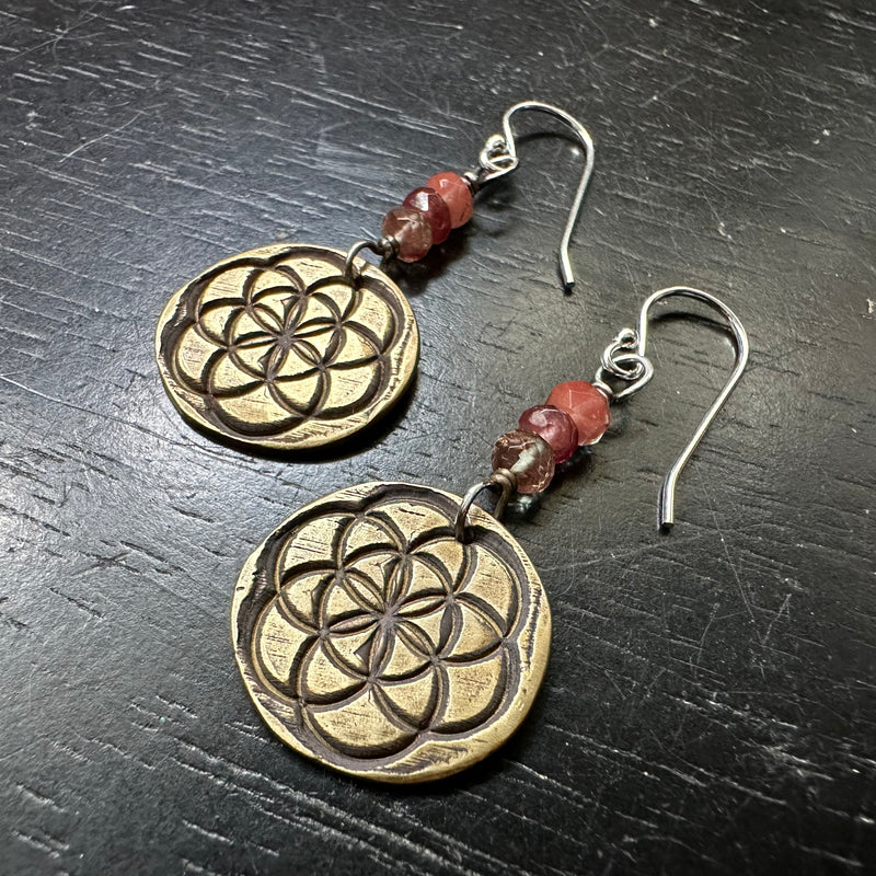 Seed of Life Earrings - Brass WITH ANDESINE BEADS