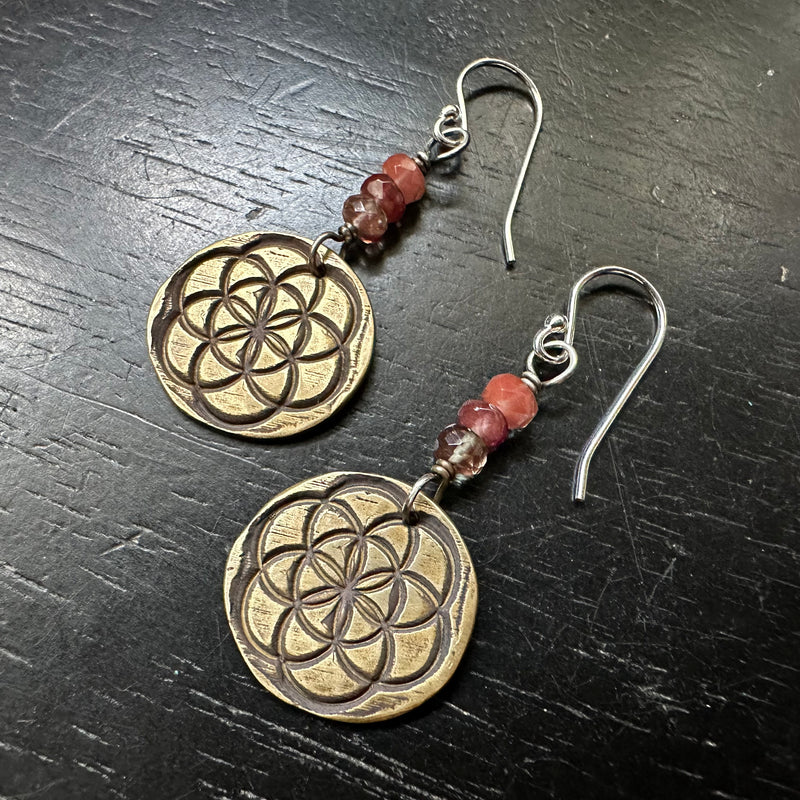 Seed of Life Earrings - Brass WITH ANDESINE BEADS