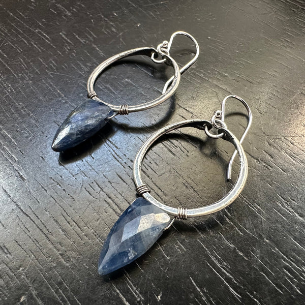 SAPPHIRE Faceted Spear Briolettes with Tiny Silver Hoops!